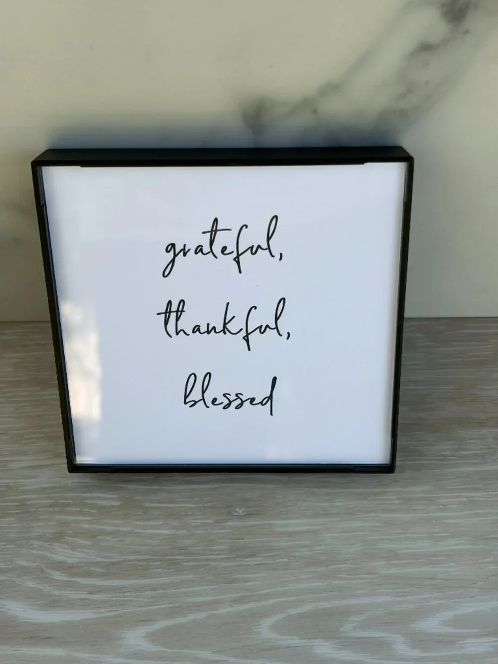 Grateful Thankful Blessed Framed Art Print 4x4 Black White Modern Tiered Tray